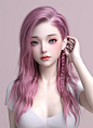General 1478x2020 fantasy girl CG CGI pink hair braids blue eyes women Yoly
