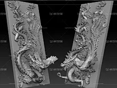 龙凤传统中国龙雕塑石雕木雕凤望龙门火锅店招深浮雕动物龙凤呈祥