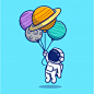星球气球，宇航员，卡通矢量图插画矢量图素材