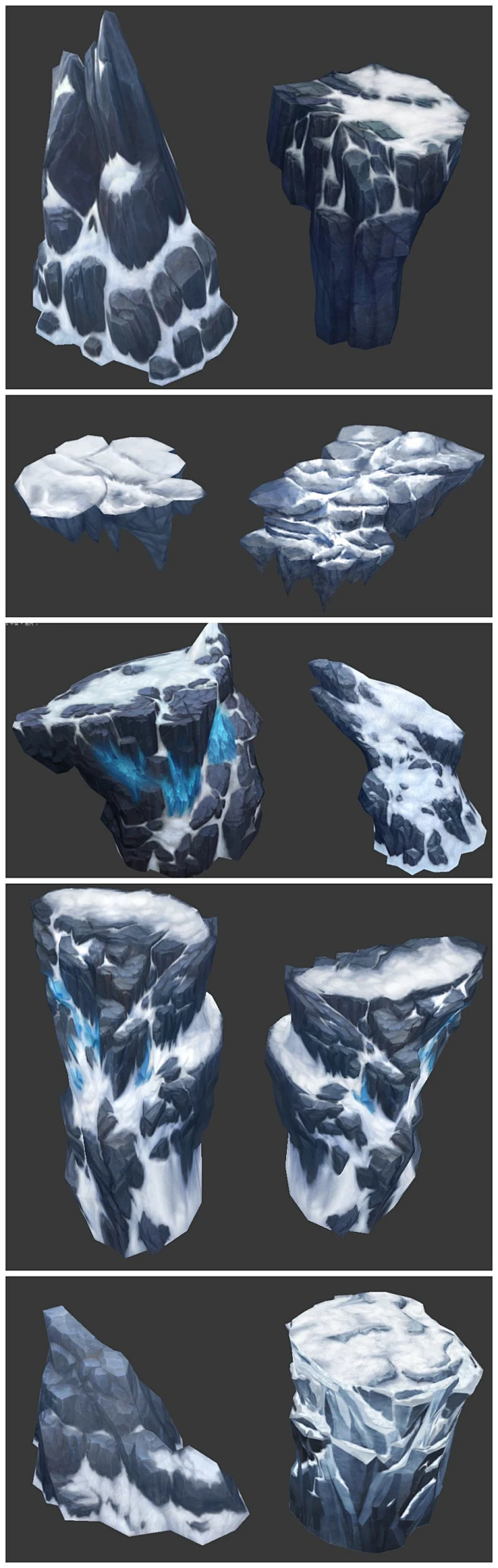 游戏美术素材 写实手绘 雪 雪山 石头 水晶 冰川 冰晶 3D模型贴图 3dmax源文件 CG原画参考设定-花瓣网
