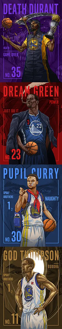 我们是冠军！NBA勇士队插画海报
