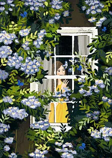 Paco_Yao 插画 原创 夏天夏季 窗户 花丛
