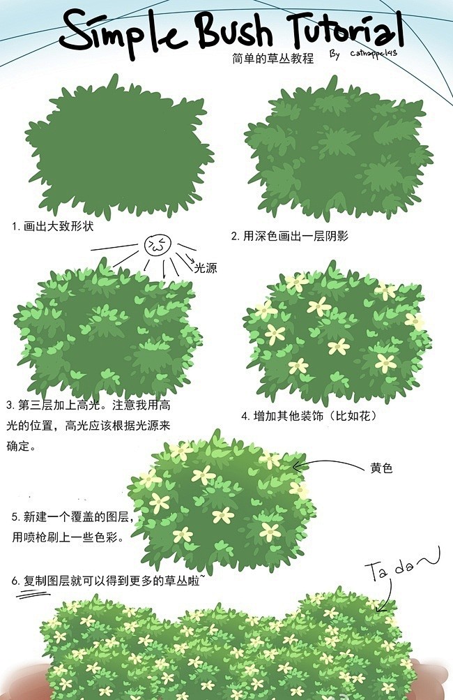 超简单的草丛画法合集，练习借鉴！  #绘...