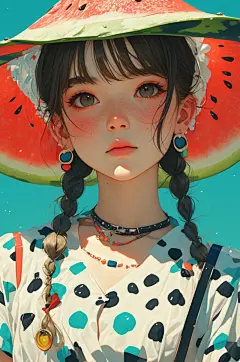 AI数字艺术夏季大暑小暑夏至卡通人物头像插画