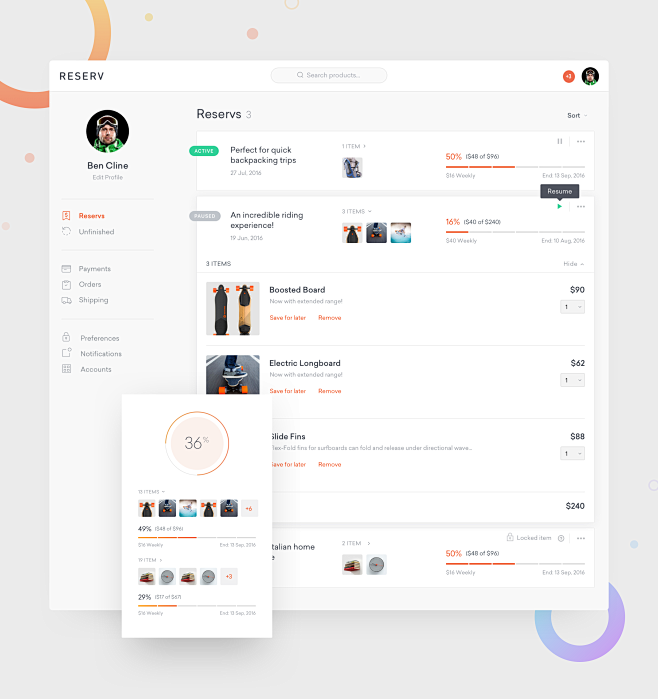 Reserv - Dashboard