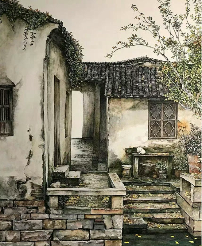 青砖黛瓦 粉墙斑驳 画家马小伟_5714...