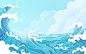 海浪卡通插画大海海洋海水浪花风景蓝色