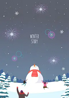 冬日烟火 可爱雪人 彩色手绘 冬季旅行插画AI03