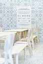 restaurant design concept, blue and white interior, wall pattern idea, wall…
