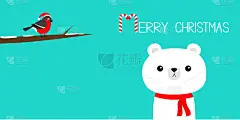 圣诞快乐。糖果手杖。戴着红领巾的北极熊。树上的红翅雀。你好,冬天。可爱的卡通卡哇伊婴儿角色。新年快乐