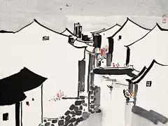 吴冠中作品：江南水乡_插画设计#采集大赛##创意##插画设计#