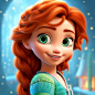 a portrait of a beautifull princess girl in the style of disney animation, cartoo faces, big eyes, 3d, in the style of anna princess, red hair, frozen, charming character, hyper-detailed portraits, realistic lighting, stong facial expression, inventive ch