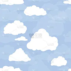 蓝天白云。手绘无缝图案。矢量插图卡通风格