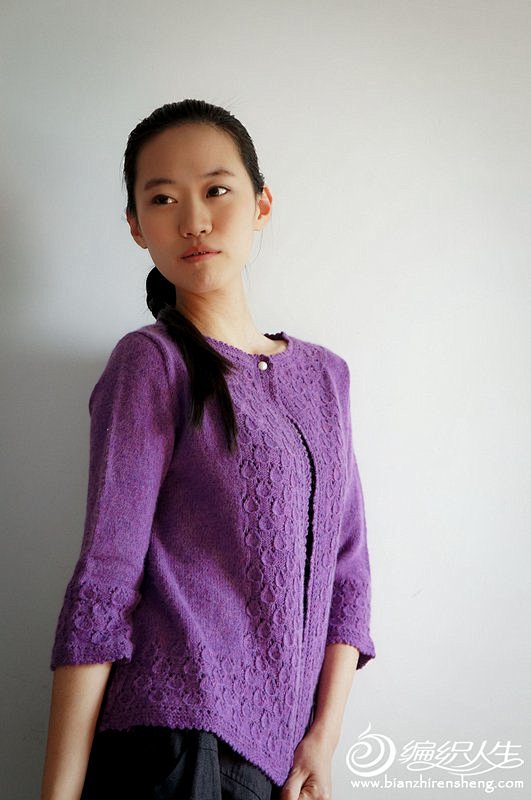 棒针紫色长袖女生开衫毛衣外套勿忘我有真人秀及图解编织人生