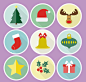 9款圆形圣诞图标矢量素材，素材格式：AI，素材关键词：星星,礼物,图标,礼盒,驯鹿,槲寄生,铃铛,圣诞节,圣诞树,圣诞袜,吊球,圣诞帽