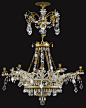 A Baltic gilt-bronze-mounted rock crystal, cut-and blue-glass chandelier late 18th century: 