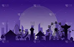 月亮游乐园游乐场嘉年华平面矢量插图