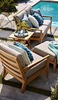 Midcentury design with palm springs panache. It's a new take on teak... | Frontgate: Live Beautifully Outdoors: