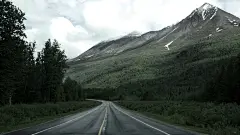gray asphalt road in between green trees 山路
