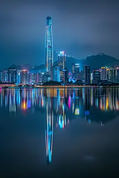 海滨建筑高楼夜景