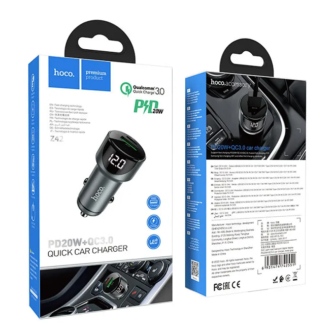 hoco z42 light road dual port digital display pd20w qc3 car charger ...