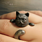 巧魂银斋  原创纯手工925纯银可爱小动物戒指  加菲猫开口指环 设计 新款 2013