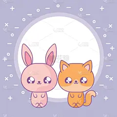 可爱的,可爱,狐狸,兔子,分离着色,华丽的,自然美,淋浴,爱,装饰
