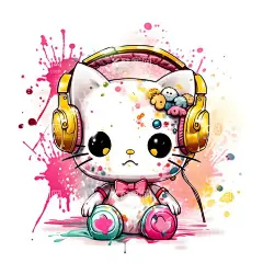 听音乐的猫咪卡通图案  - 源文件下载【酷图网】手绘,听音乐,猫咪,卡通,图案,印花,文化衫