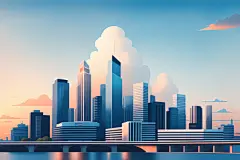 摩天大厦城市剪影扁平插画图片