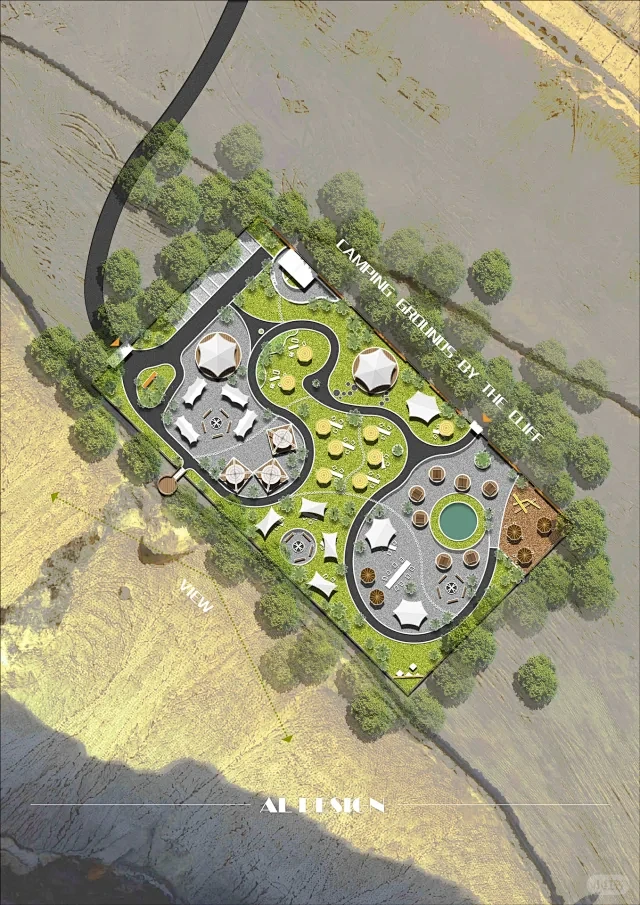 山崖边露营地景观——PSD方案设计-花瓣网