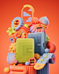 3D American Tourister c4d cinema 4d ILLUSTRATION  redshift spring suitcase