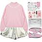 A fashion look from June 2015 featuring pink sweater, short shorts and leather purse. Browse and shop related looks.