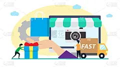网店创意插画矢量图、小商网上购物插画矢量图、网店创业矢量图、平面插画矢量图