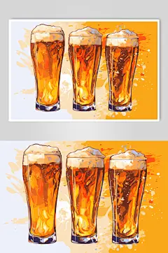 AI数字艺术卡通啤酒酒水插画
