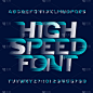 高速字母字体。快速风效果现代文字字母和数字。用于设计的库存矢量类型脚本。轻松更改颜色.