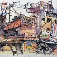 手绘水彩~台湾街景 
ins：gb4917 ​ ​​​​