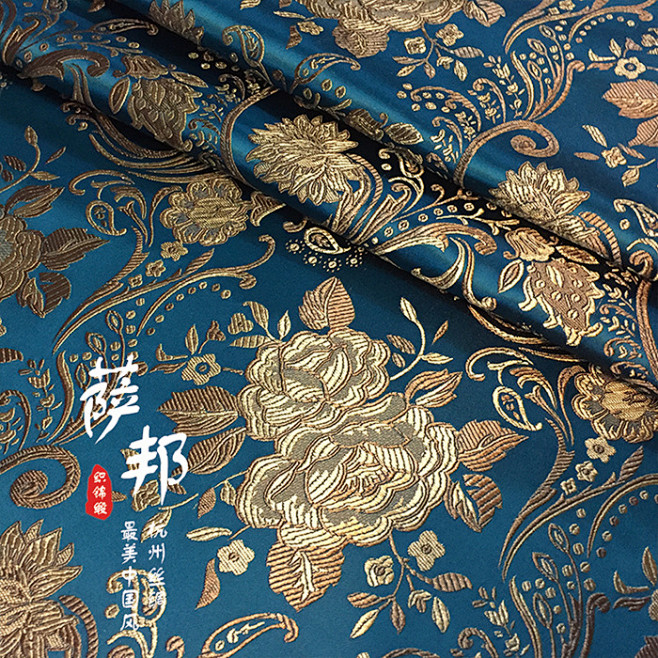 织锦缎牡丹花布料面料蒙古风藏袍少数民族风...