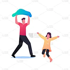 雨下的人物，用塑料袋盖着头在家里奔跑的悲伤的人，雨天里穿着斗篷的快乐的孩子，