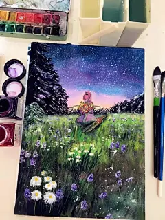 1#花木兰##水彩手绘# #治愈系# #小清新##插画# #佳仁##女孩##风景#