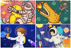 A38 卡通宇宙星球星空科幻宇航员AI矢量模板PSD插画配图模版素材-tmall.com锟斤拷猫