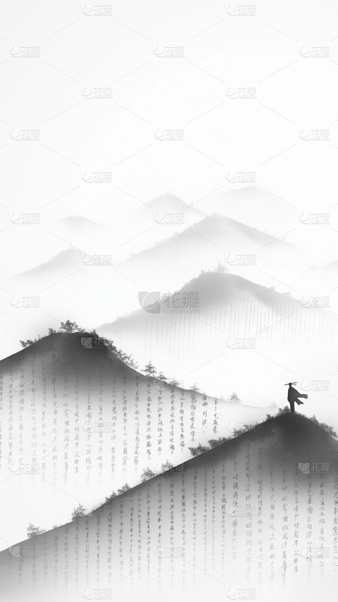 通用中国风水墨书山书法背景素材