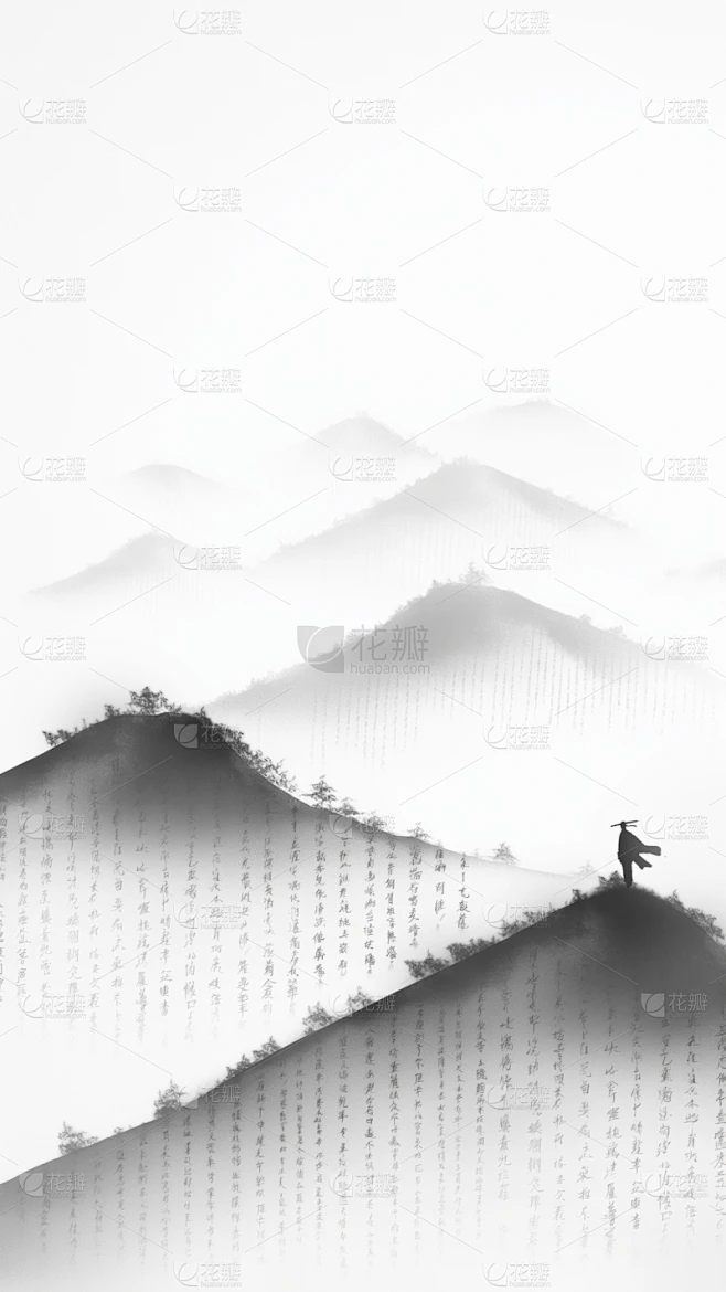 通用中国风水墨书山书法背景素材素材-花瓣网