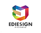 Ediesign设计机构 彩色 心形 彩带 渐变 折叠 ED字母 E字母