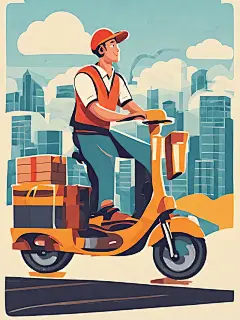 扁平风正在开会的快递员插画AI数字艺术