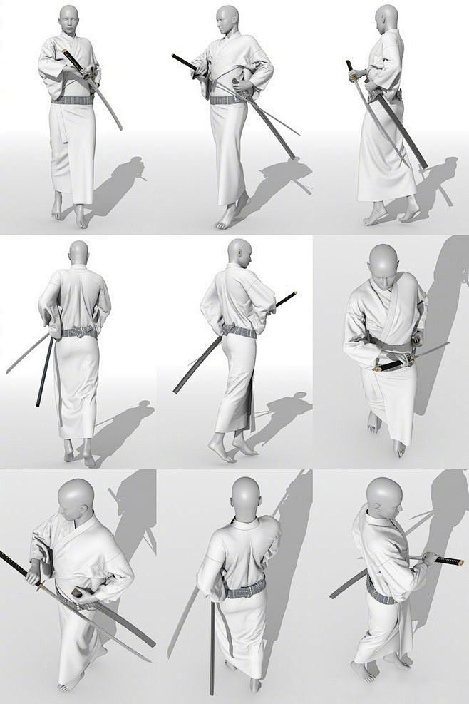 一套日本人持武士刀的打斗攻击动作 - POSE参考 - 微妙网wmiao.com