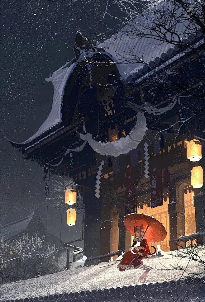 雪夜-花瓣网