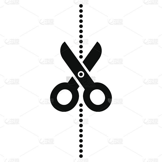 剪刀图标与切割线在白色的背景。向量