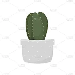 盆栽室内热带仙人掌花卉花瓶现代房屋植物装饰打印手绘矢量插图。