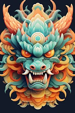 AI数字艺术龙年龙头中国龙插画元素-众图网