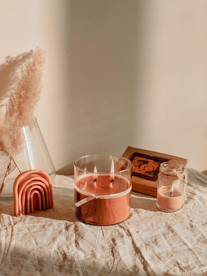 a table with a candl...